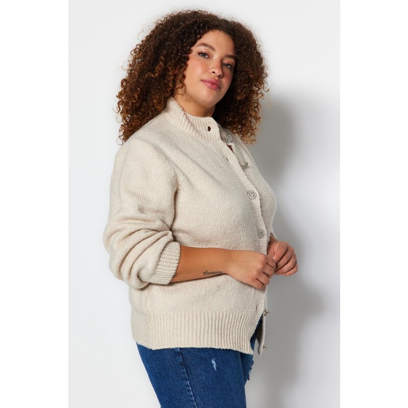 Trendyol Curve Stone Knoflík Zapínání Cardigan