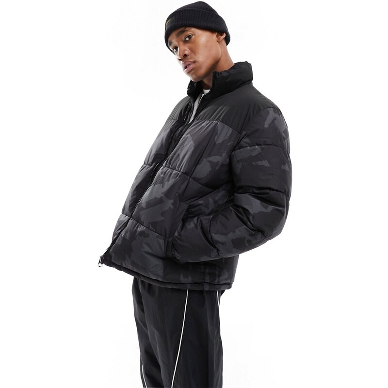 ONLY & SONS boxy oversized puffer in black print