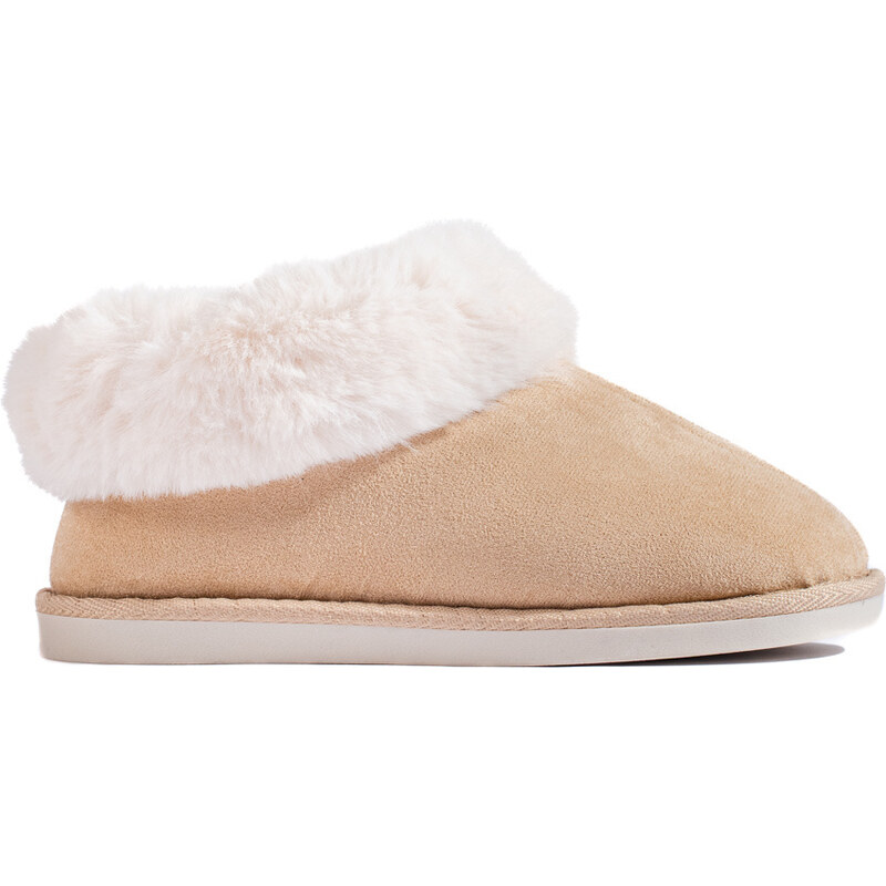 Women's fur beige slippers Shelvt