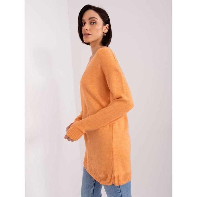 Fashionhunters Světle oranžový dámský oversized svetr s dlouhým rukávem RUE PARIS