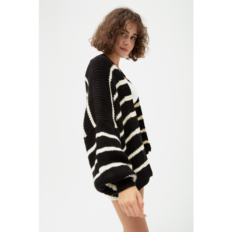 Lafaba Women's Black Oversize Striped Knitwear Cardigan