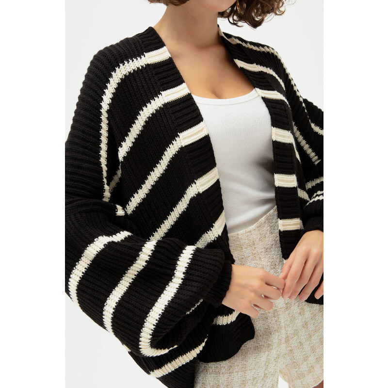 Lafaba Women's Black Oversize Striped Knitwear Cardigan