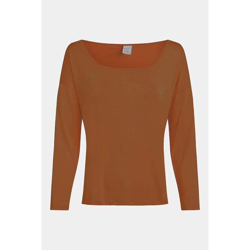 Dámský pyžamový top L/S CURVE NECK 000QS7006E GCU karamelová - Calvin 113449048