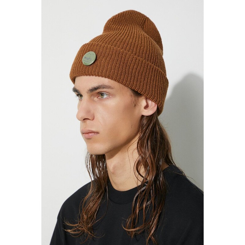 Vlněná čepice Engineered Garments Watch Cap hnědá barva, 23F1H037.R03