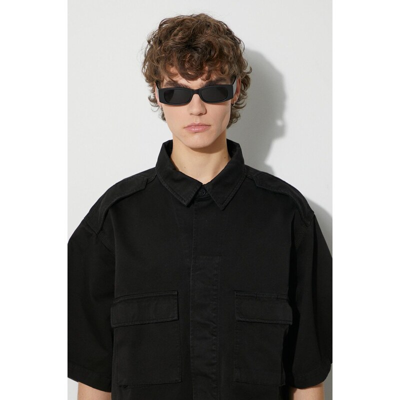 Košile Heron Preston Vintage Wash černá barva, relaxed, s klasickým límcem, HMGG003F23FAB0021000