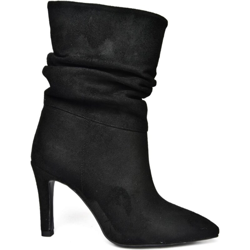 Fox Shoes R404020302 Women's Black Suede Thin Heeled Pleated Boots
