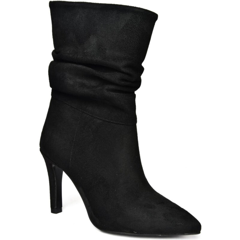 Fox Shoes R404020302 Women's Black Suede Thin Heeled Pleated Boots