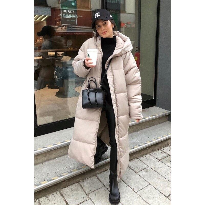 Madmext Mad Girls Beige Long Puffer Coat