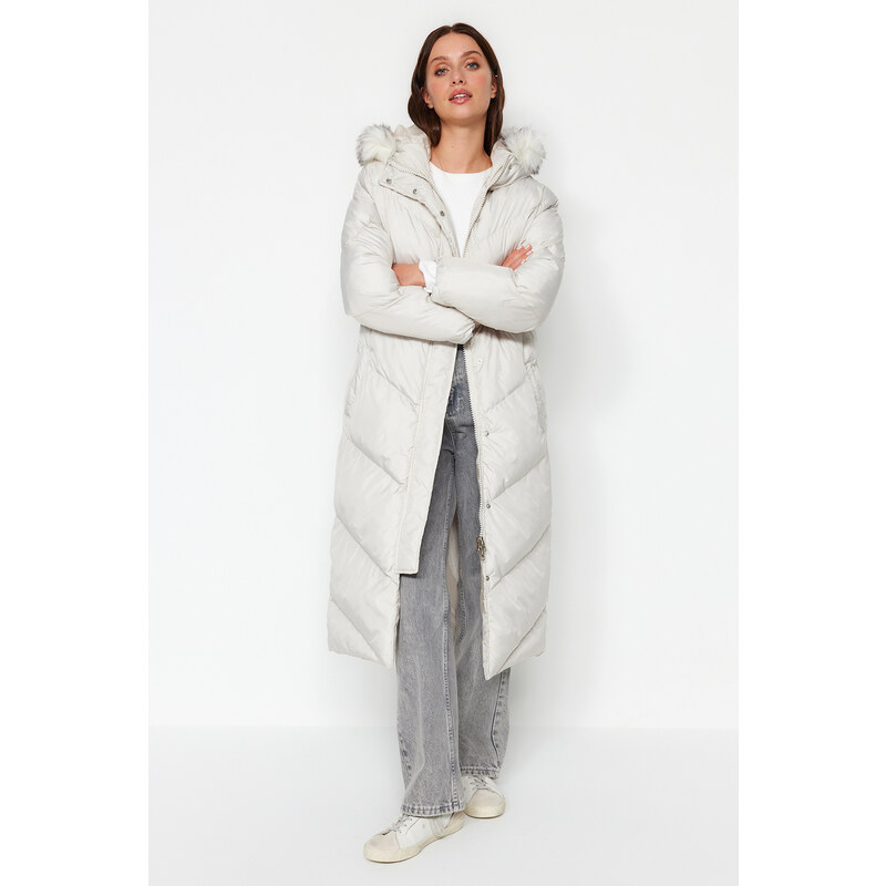 Trendyol Ecru Oversize Für Hooded Water Regent Puffer Coat