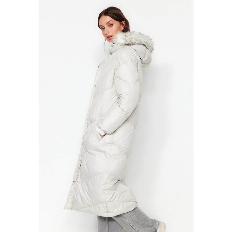 Trendyol Ecru Oversize Für Hooded Water Regent Puffer Coat