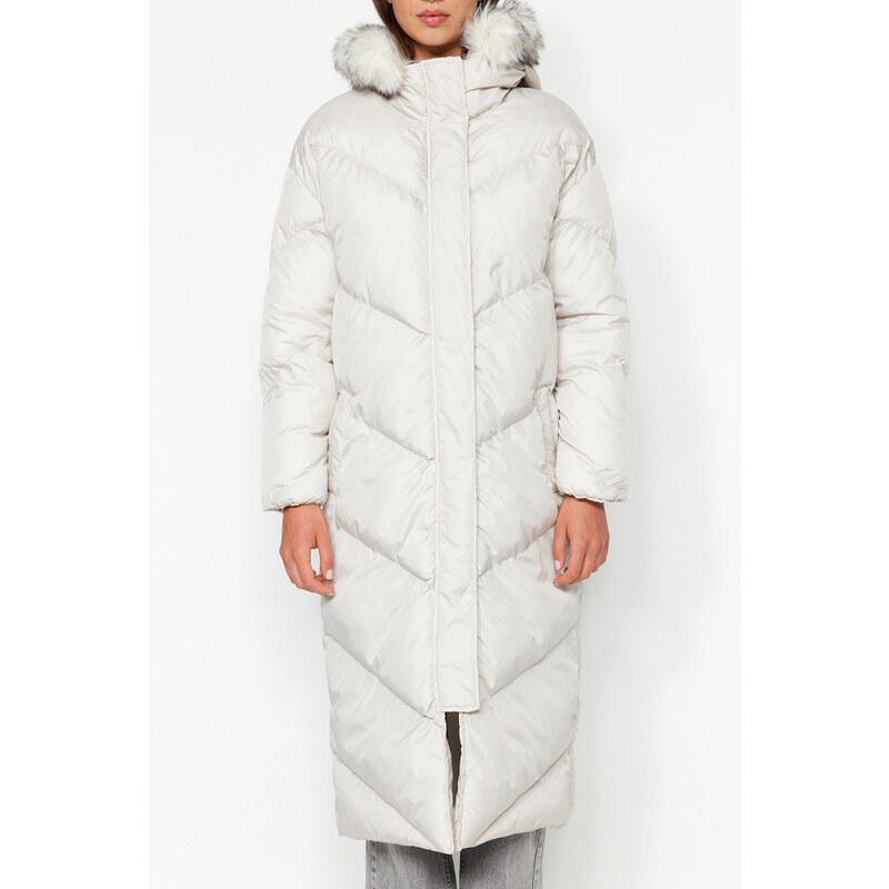 Trendyol Ecru Oversize Für Hooded Water Regent Puffer Coat