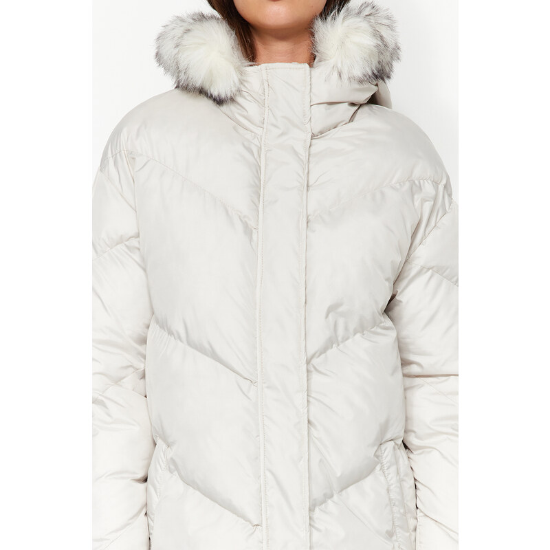 Trendyol Ecru Oversize Für Hooded Water Regent Puffer Coat