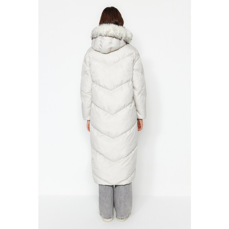 Trendyol Ecru Oversize Für Hooded Water Regent Puffer Coat