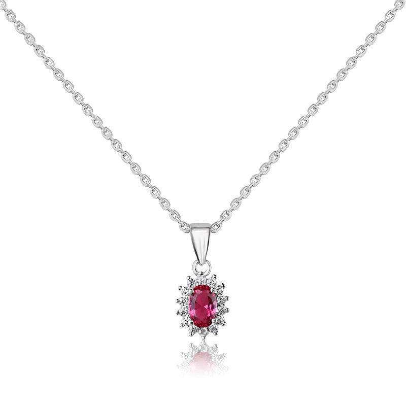 Stříbrný náhrdelník s jedním růžovým a mnoha čirými zirkony - Meucci SS339N