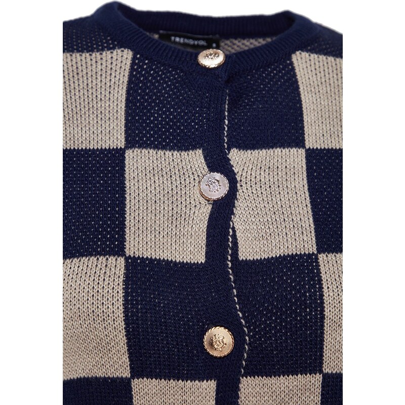 Trendyol Námořnický modrý pléd / kostkovaný pletený svetr