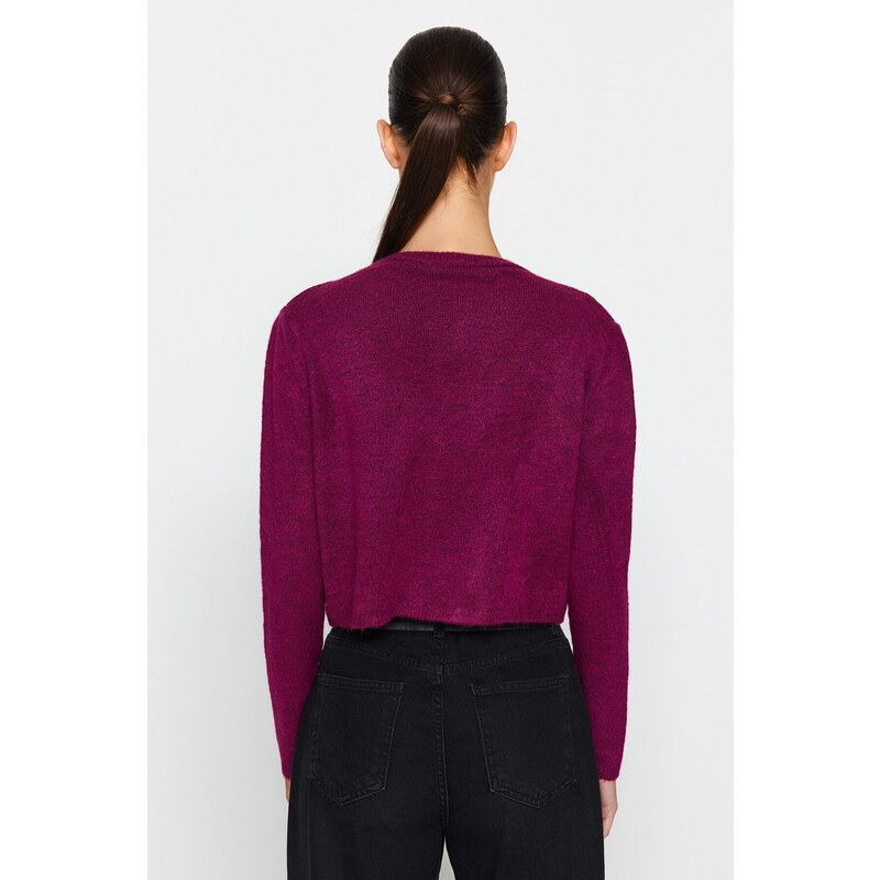 Trendyol Purple Crop Soft Textured Button Detailed Blouse Cardigan Knitwear Suit