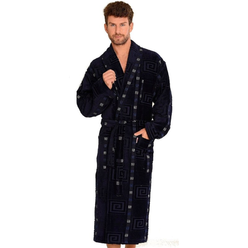 Bathrobe De Lafense 803 M-2XL men's navy blue-greek 091