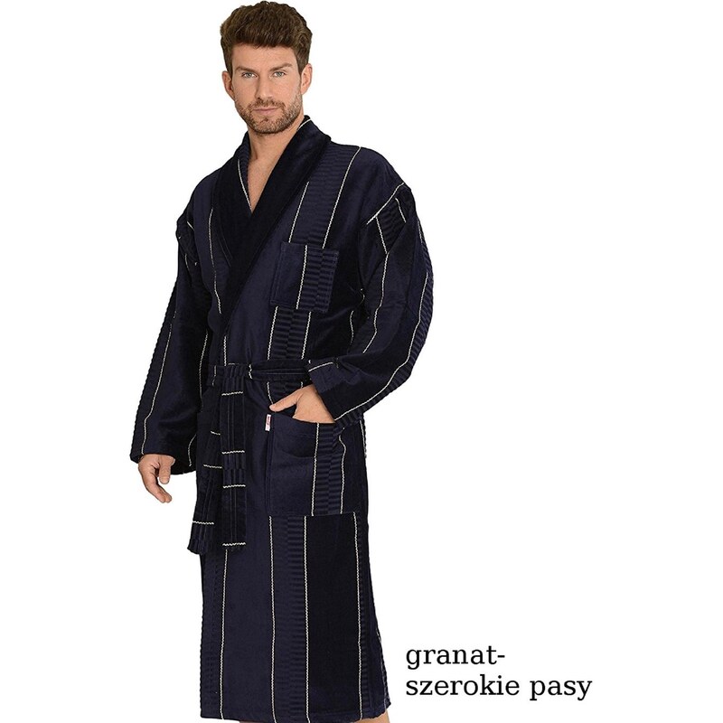 Bathrobe De Lafense 803 M-2XL men's navy blue - wide belts 089