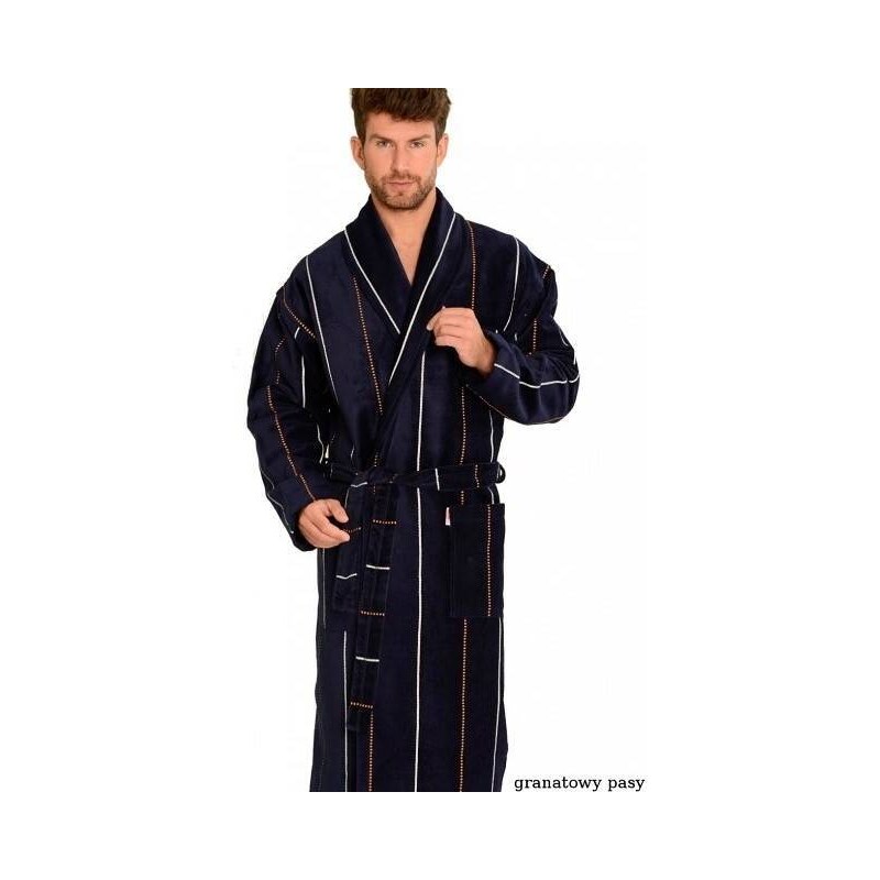 Men's bathrobe De Lafense 803 M-2XL navy blue - stripes 087