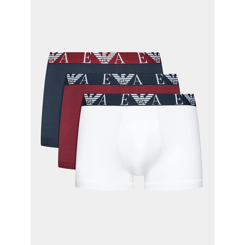 Pánské boxerky 3PACK 111357 3F715 13911 bílo-vínové-tm.modré - Emporio Armani