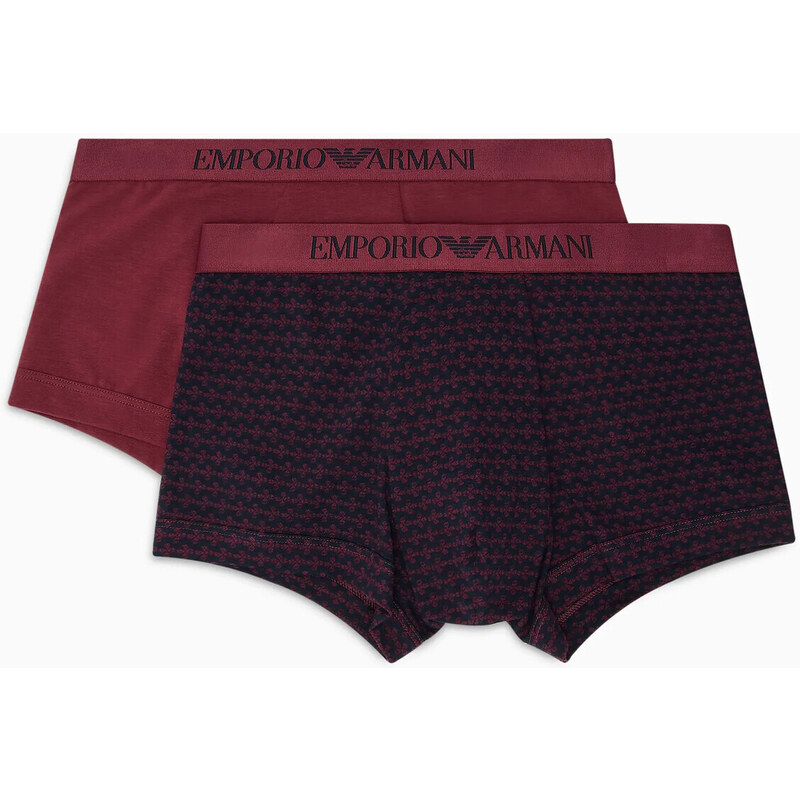 Pánské boxerky 2PACK 111210 3F504 56636 vínové s potiskem - Emporio Armani