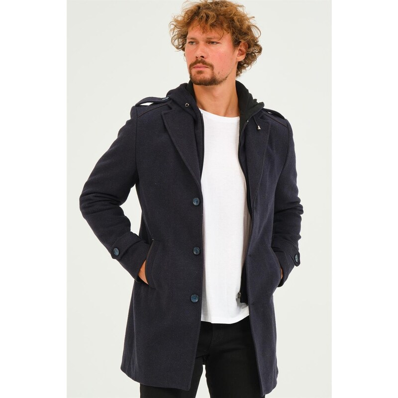 PLT8401 DEWBERRY MEN'S COAT-DIAGONAL NAVY BLUE