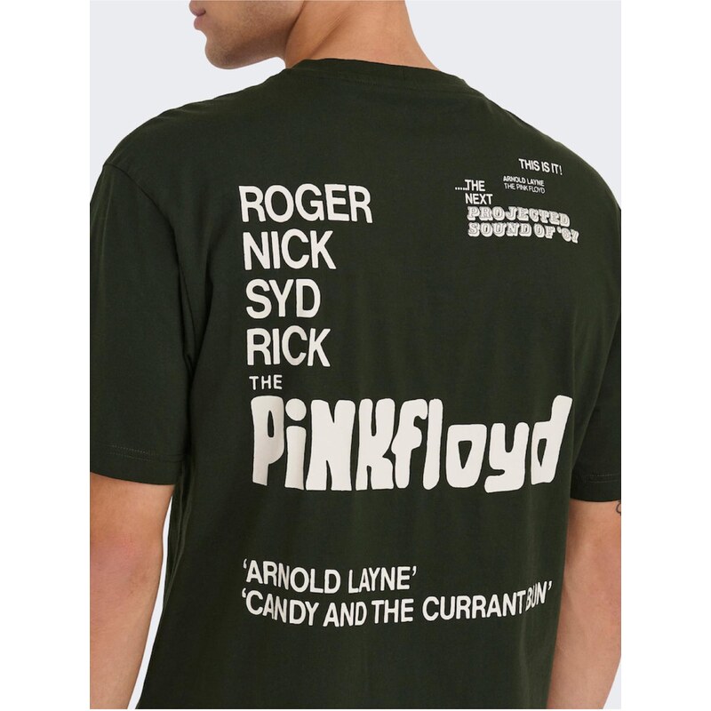 Tmavě zelené pánské tričko s krátkým rukávem ONLY & SONS Pink Fl - Pánské