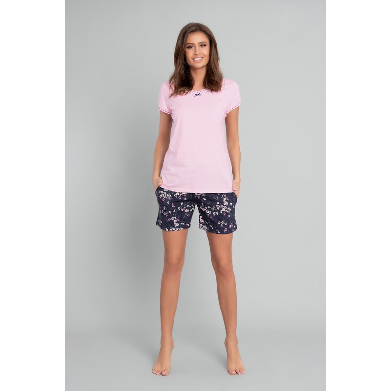 Italian Fashion Dámské pyžamo Celestina, krátký rukáv, krátké nohavice - růžová/potisk