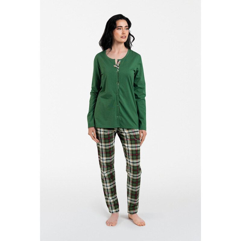 Italian Fashion Dámské pyžamo Asama dlouhé rukávy, dlouhé nohavice - zelená/potisk