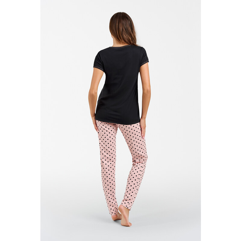 Italian Fashion Dámské pyžamo Buscato, krátký rukáv, dlouhé nohavice - černá/potisk