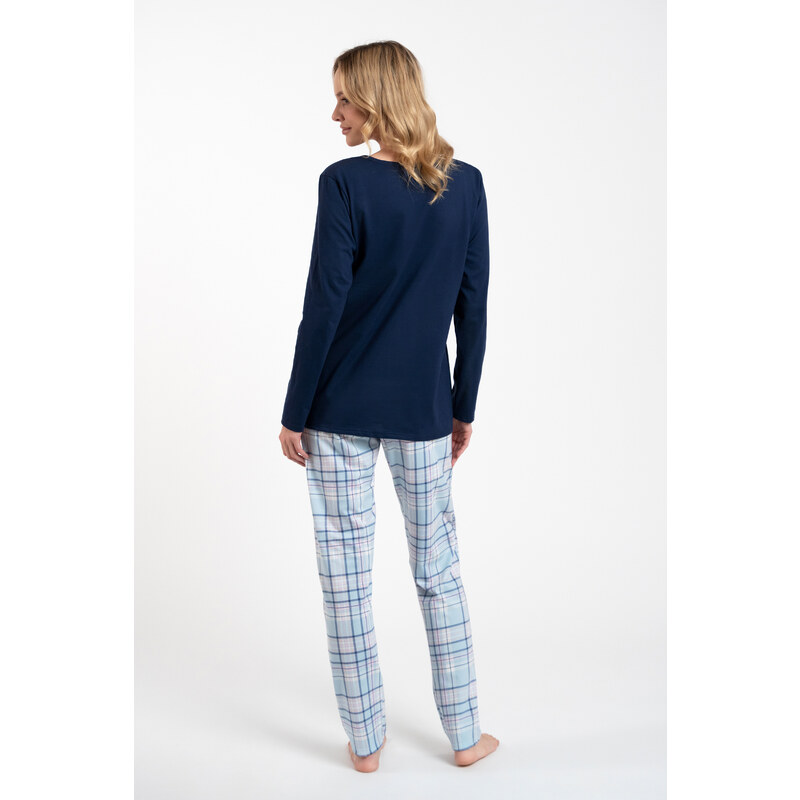 Italian Fashion Dámské pyžamo Emilly, dlouhý rukáv, dlouhé kalhoty - tmavě modrá/potisk