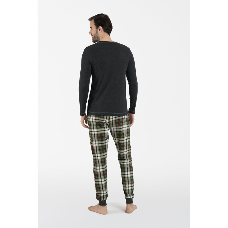 Italian Fashion Pánské pyžamo Seward dlouhé rukávy, dlouhé kalhoty - tmavě melanž/potisk