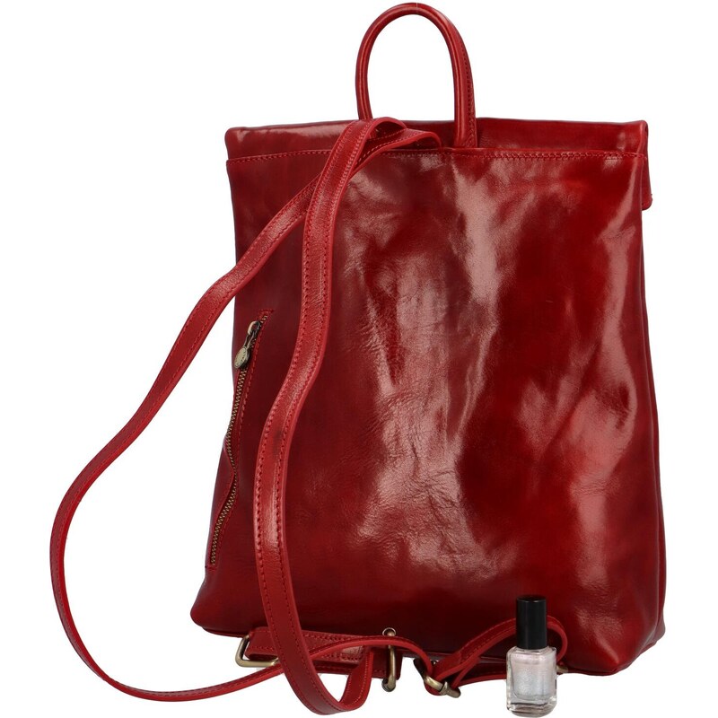 Dámský kožený batoh červený - Delami Vera Pelle Sarava červená