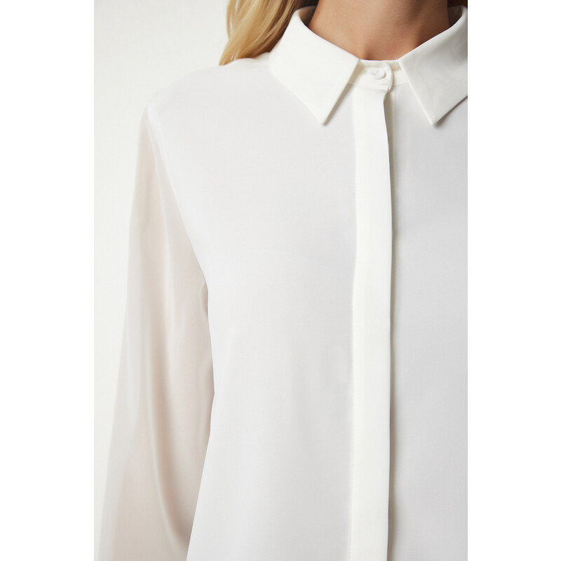 Happiness İstanbul Women's Ecru Chiffon Sleeve Elegant Shirt