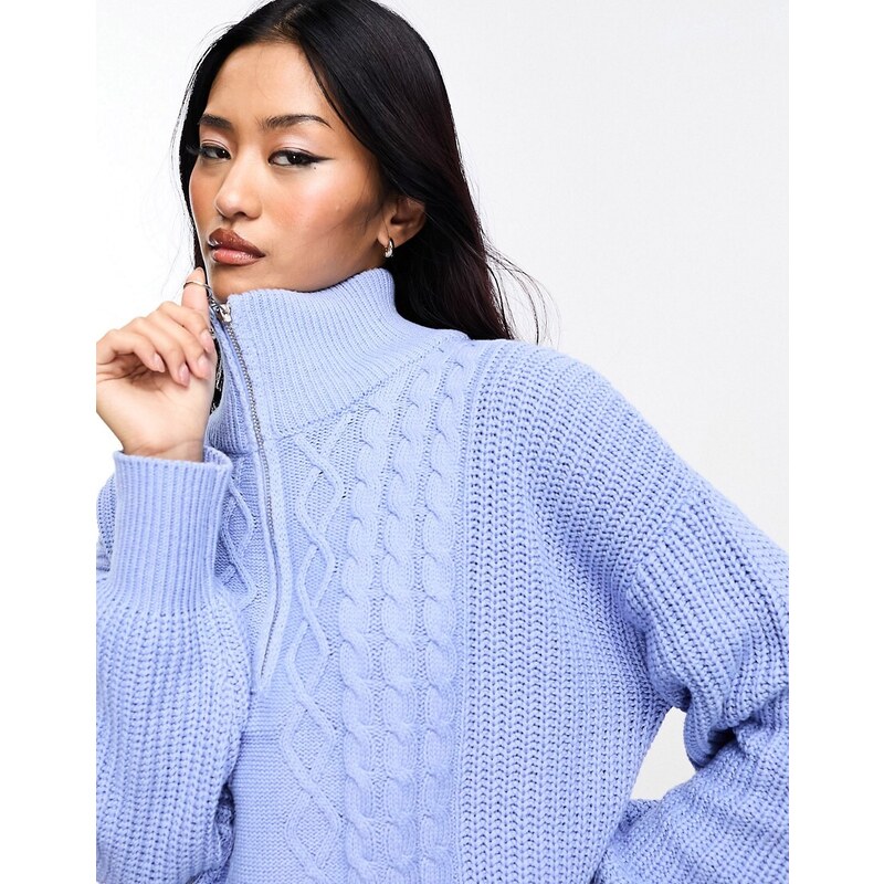 ONLY half zip cable detail jumper in light blue 89666793