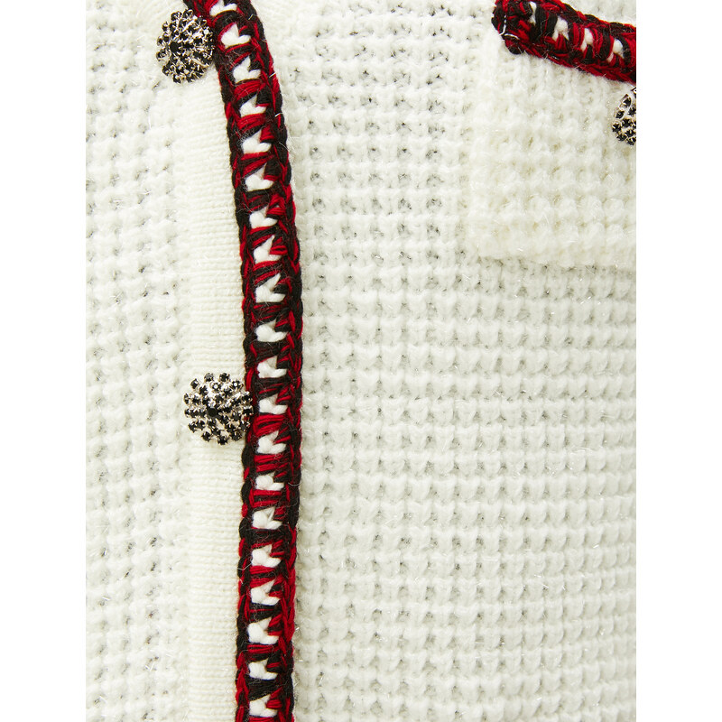 Koton Melis Ağazat X - Pletený svetr s knoflíkovým detailem do V a kapsami.
