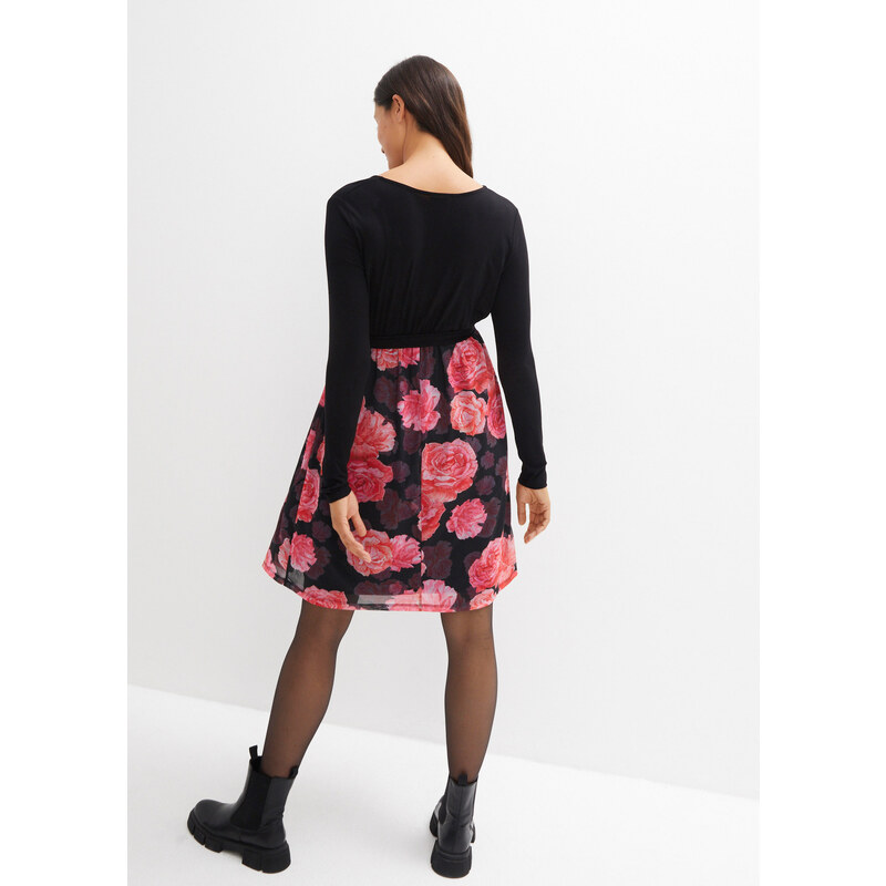 bonprix Těhotenské/kojocí šaty s květy Černá