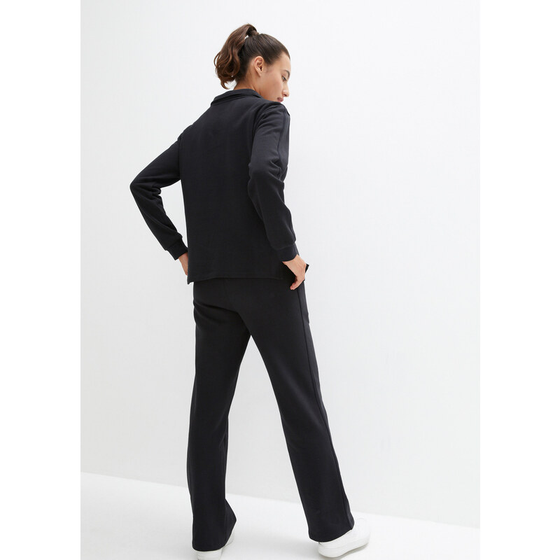 bonprix Joggingová mikina s límečkem a široké kalhoty (2dílná souprava) Černá