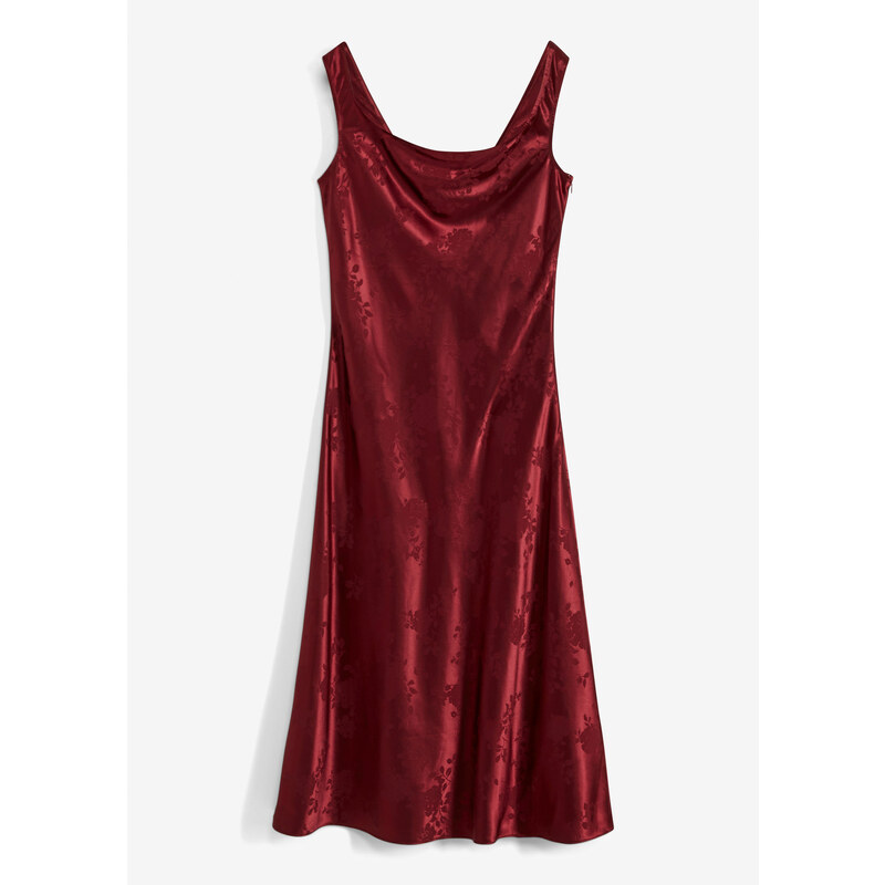 bonprix Saténové midi šaty s výstřihem tzv. vodou Červená