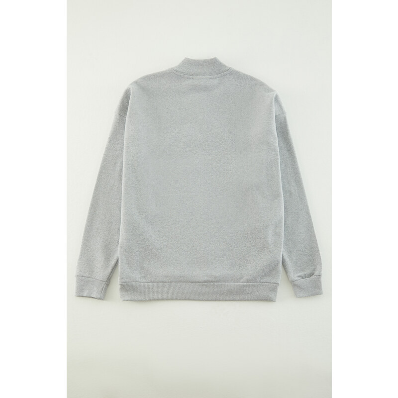 Trendyol Gray Melange Plus Size Oversize/Wide-Fit Zippered Fleece Sweatshirt