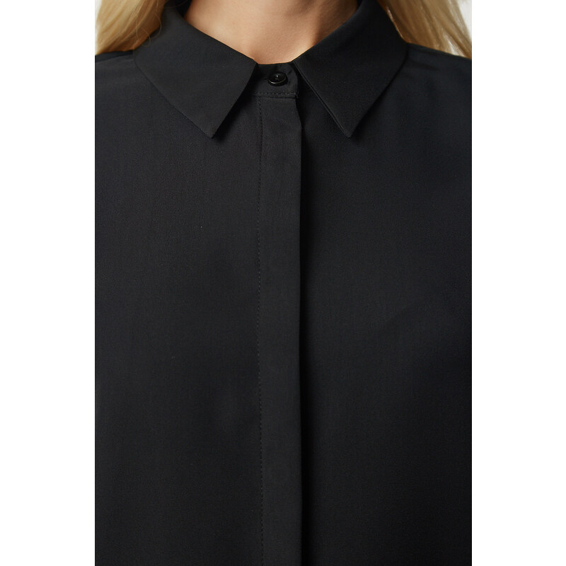 Happiness İstanbul Women's Black Chiffon Sleeve Elegant Shirt