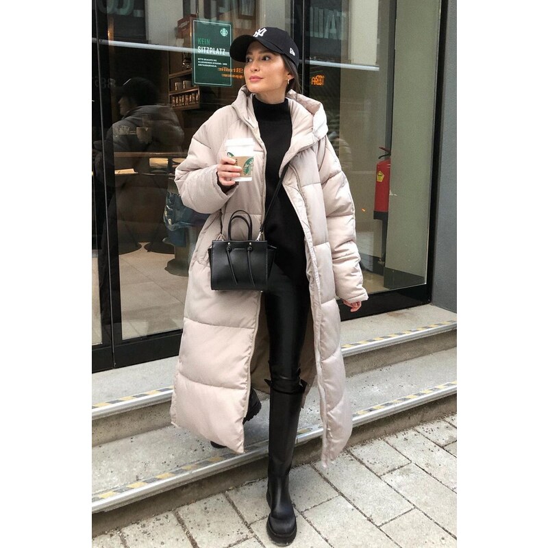 Madmext Mad Girls Beige Long Puffer Coat