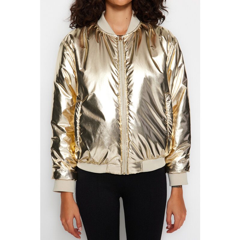 Trendyol Gold Oversize Shiny Bomber vodoodpudivý bundový kabát