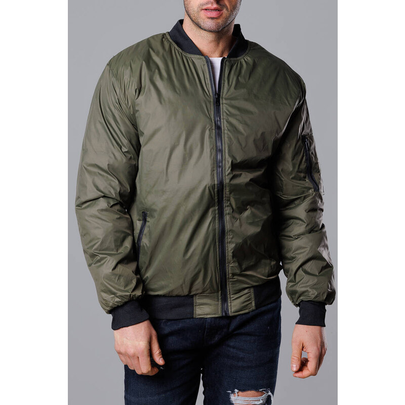 Pánská bunda typu bomber v army barvě s podšívkou model 18345004