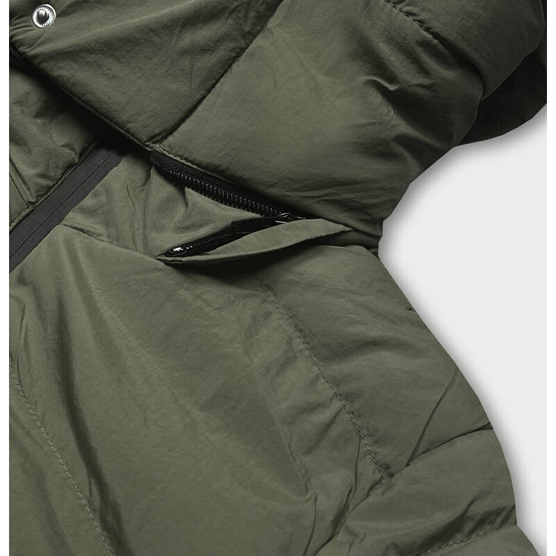 J.STYLE Prošívaná bunda v khaki barvě s opaskem pro přechodné období (23060-2)