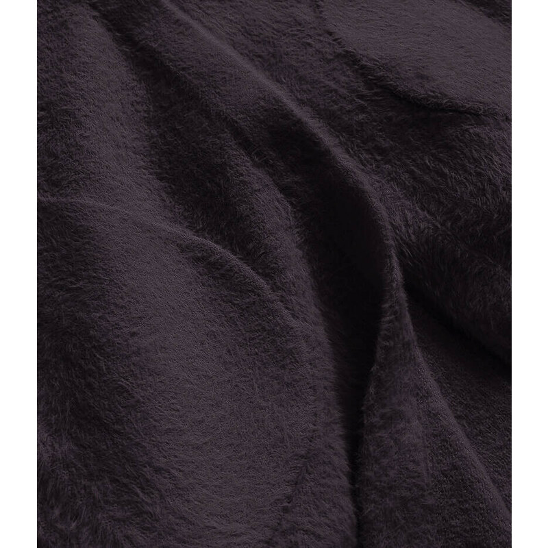 MADE IN ITALY Dlouhý vlněný přehoz přes oblečení typu alpaka v lilkové barvě s kapucí (908)