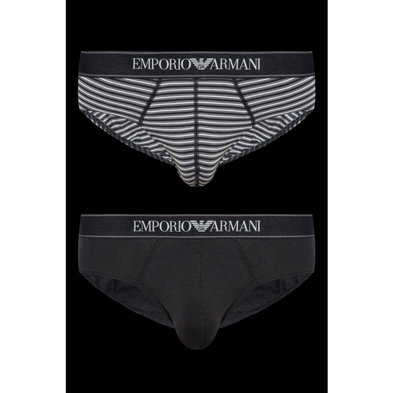 Pánské slipy 2PACK 111733 3F542 16844 černošedé s proužkem -