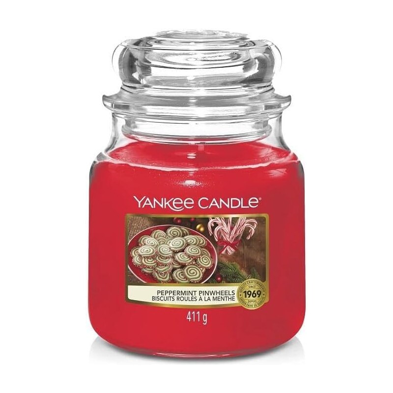 Yankee Candle vonná svíčka Classic ve skle střední Peppermint Pinwheels 411 g