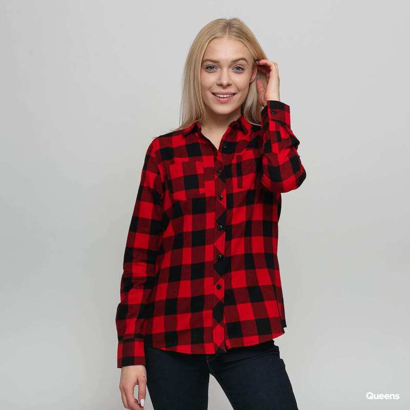 Dámská košile Urban Classics Ladies Turnup Checked Flanell Shirt Black/ Red