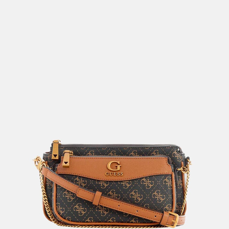 Hnědá kabelka Guess Nell Double Crossbody pouch 55421